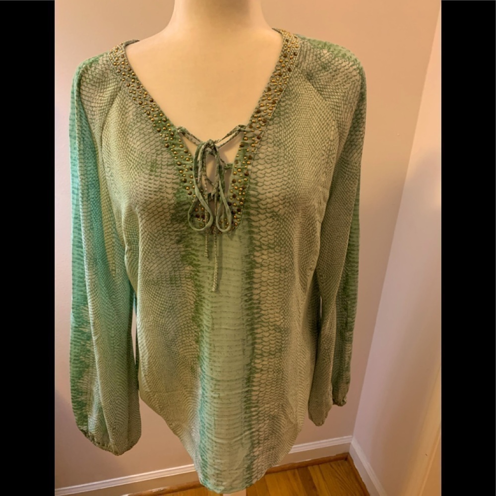 Rose & Olive green snakeskin tunic, size M